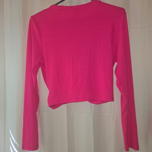 Divided H&M Hot Pink Long Sleeve Twist Front Blouse Shirt Crop Top. Large Womens - Picture 4 of 5